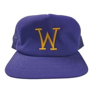 Vintage WASHINGTON HUSKIES Hat Cap Purple BIG W NEW ERA Snapback Trucker Mesh